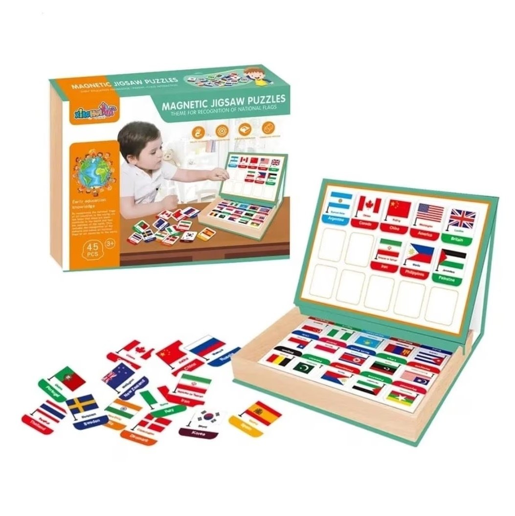 Joc educativ, Puzzle magnetic, Steagurile lumii, 45 piese