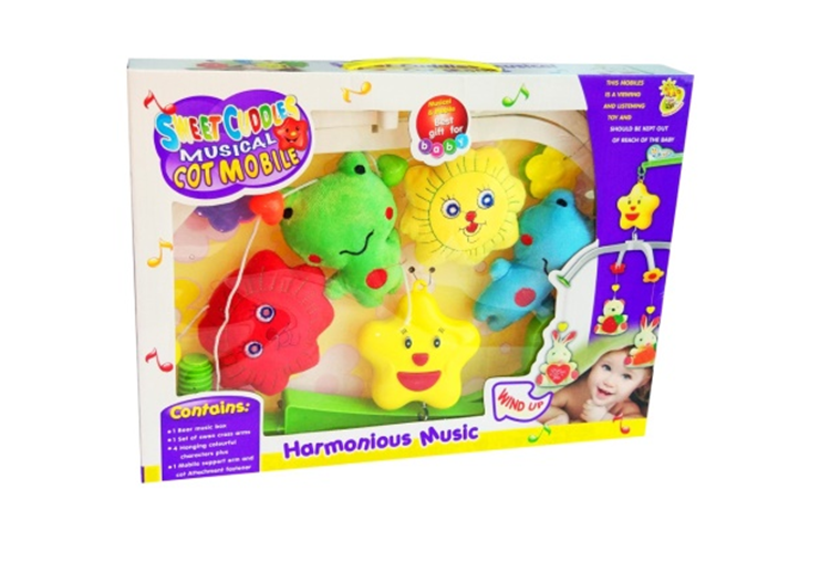 Carusel muzical pentru patut cu zornaitoare colorate