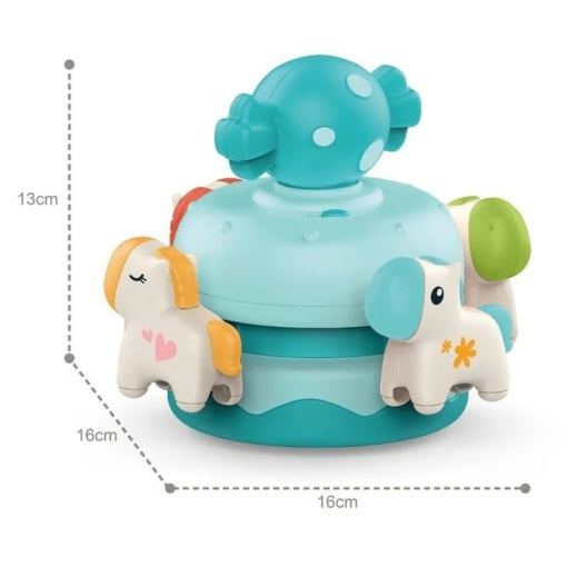 Jucarie muzicala, rotativa, pentru bebelusi, carusel cu animalute, plastic, albastru