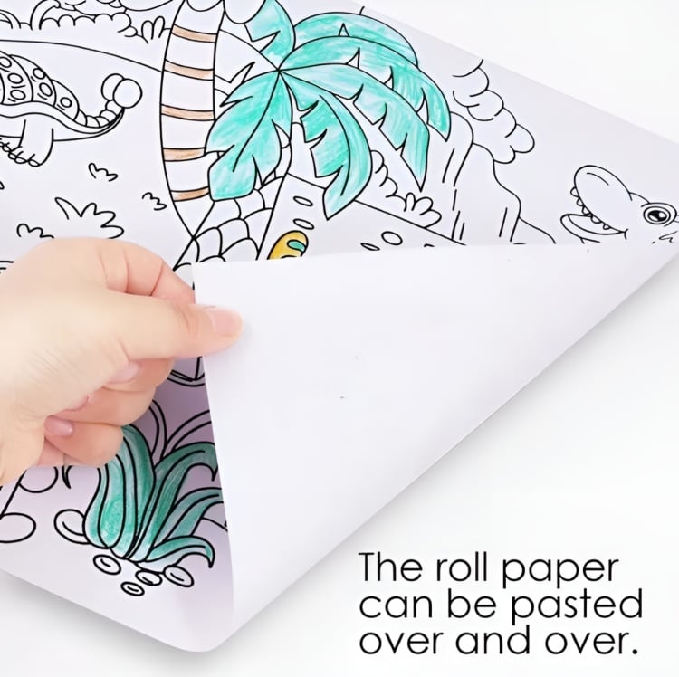 Plansa de colorat tip rulou autoadeziv pentru copii 200 x 30 cm, 12 creioane colorate