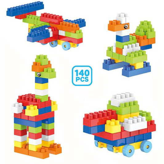 Set 140 de piese de construit Building Blocks SOLTOY® albastru
