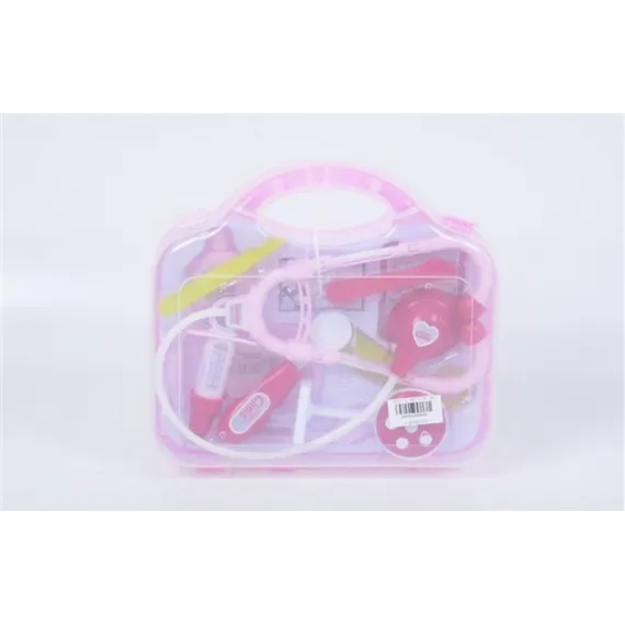 Trusa doctor din plastic cu valiza transparenta - roz