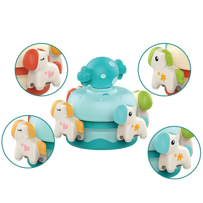 Jucarie muzicala, rotativa, pentru bebelusi, carusel cu animalute, plastic, albastru 