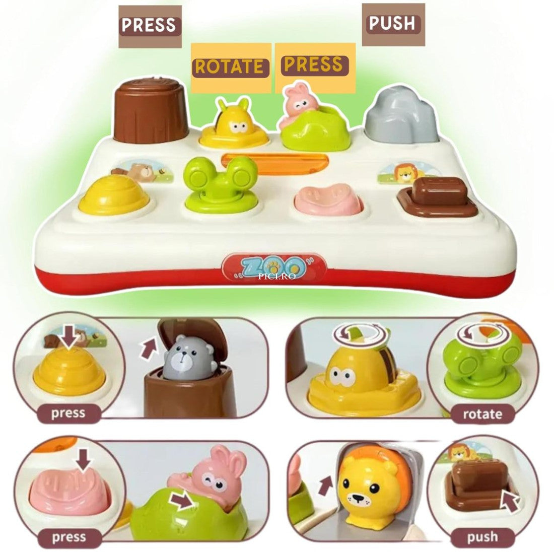 Jucărie senzorială pentru bebeluși - Animăluțe Pop-up