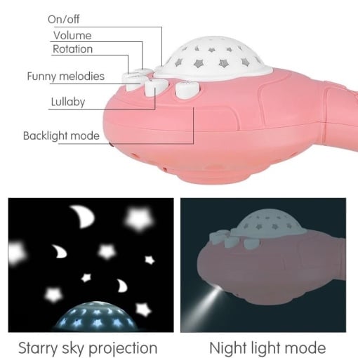 Carusel patut, proiectie stelute, 3 tipuri proiectie, telecomanda, albastru