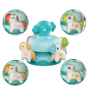 Jucarie muzicala, rotativa, pentru bebelusi, carusel cu animalute, plastic, albastru 