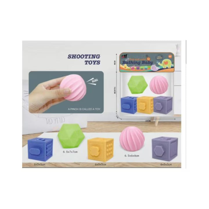 Set 5 cuburi si mingiute senzoriale pentru bebelusi