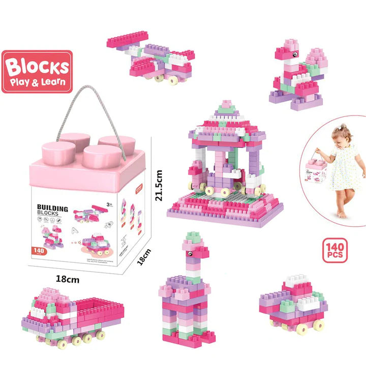 Set 140 de piese de construit Building Blocks SOLTOY® roz