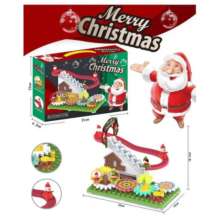 Jucarie Interactiva pentru copii 3 ani+, Circuit de Craciun cu Mos Craciun pe Tobogan