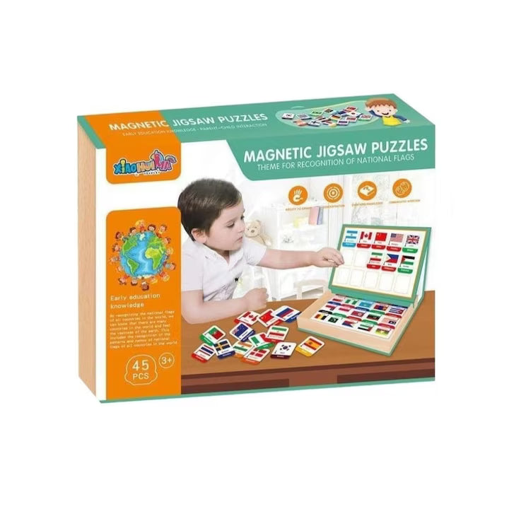 Joc educativ, Puzzle magnetic, Steagurile lumii, 45 piese