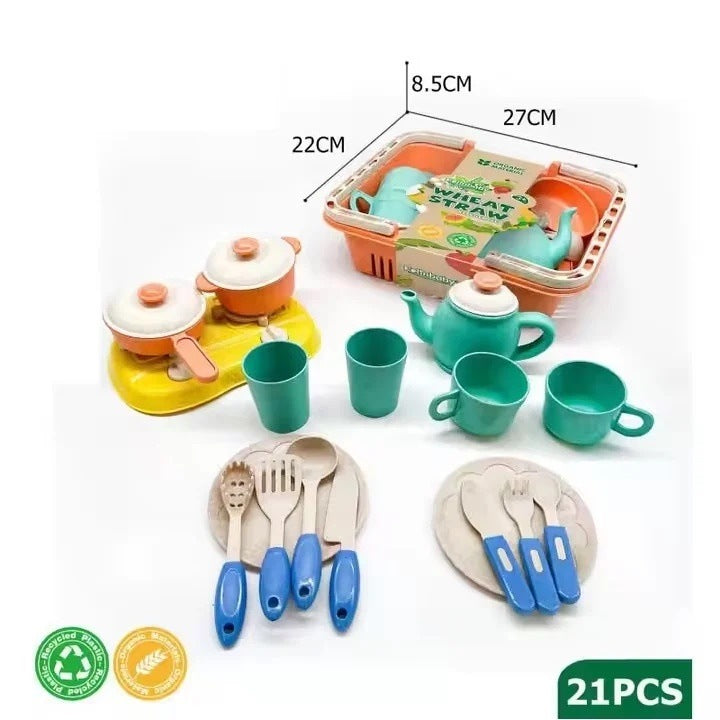 Set de joaca cu 21 de accesorii pentru bucatarie, pentru copii de 3 ani+